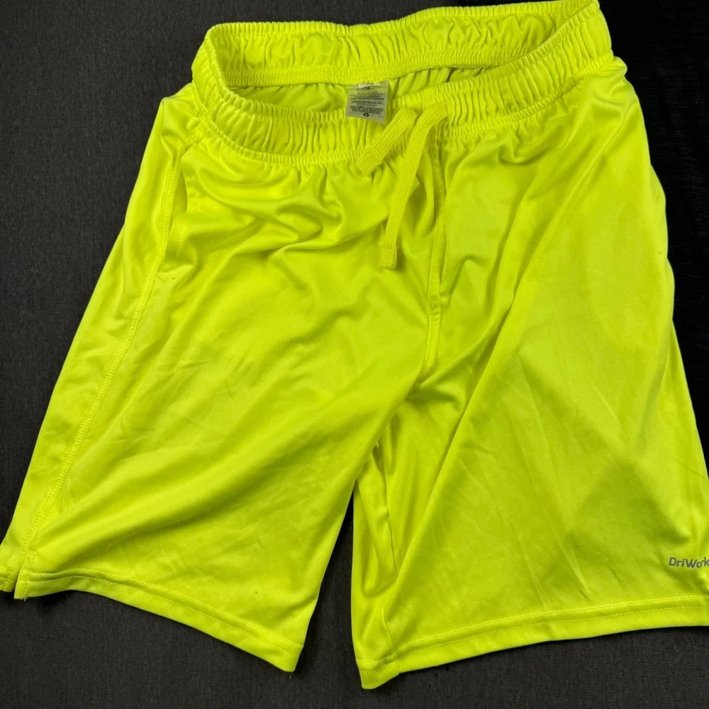 Athletic Works Boys XL 14-16 Activewear Set Grey Shirt Neon Yellow Shorts 2pc